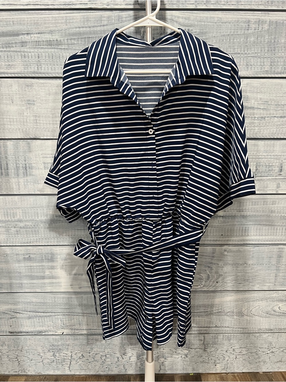Navy and White Striped Women’s One-Piece Romper